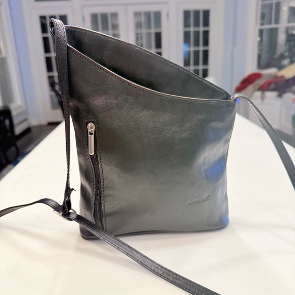 Lango Paris VTG Black Leather Asymmetrical Shoulder Bag EUC RARE - Picture 14 of 16